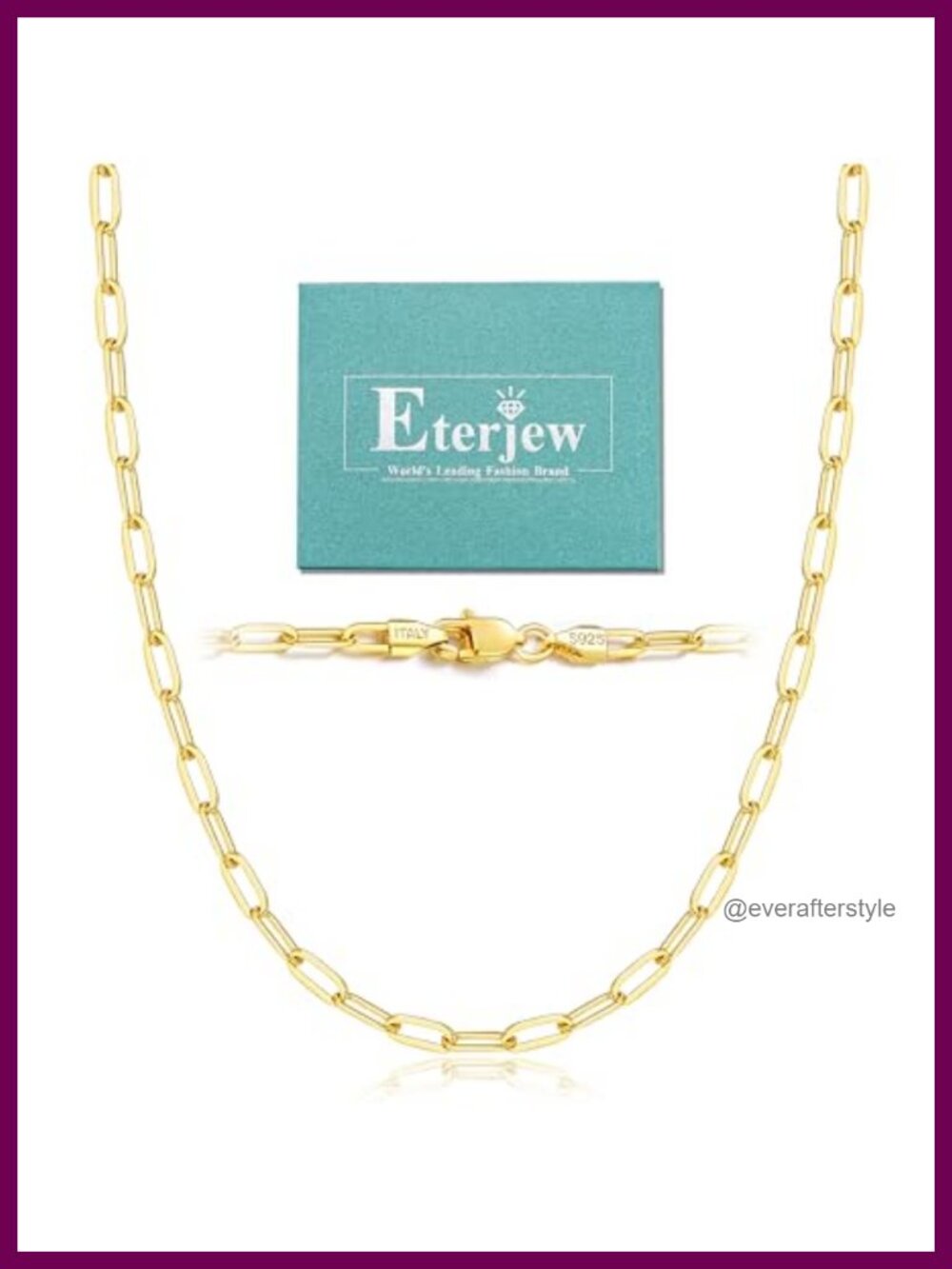 18K Gold Plated 925 Sterling Silver Paperclip Chain Necklace for Women 3mm 20